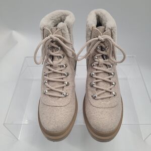 Anne Klein I-Flex Carmine Ankle Boots Size 10M Beige Zip & Lace-Up CARM01F9